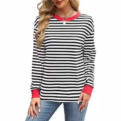 Dames Pull-over rayé décontracté à col rond Chic und Stil