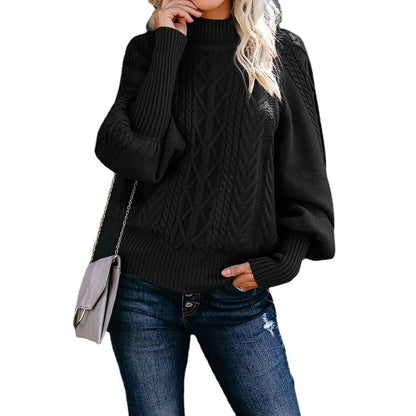 Dames pull en grosse maille avec col montant et manches en forme de ballon Chic und Stil