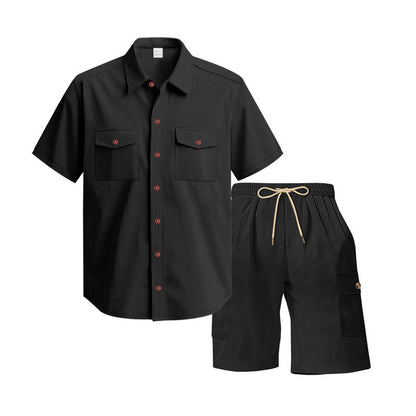 Chemise à manches courtes décontractée pour hommes et ensemble de shorts de loisirs avec poches pratiques Chic und Stil