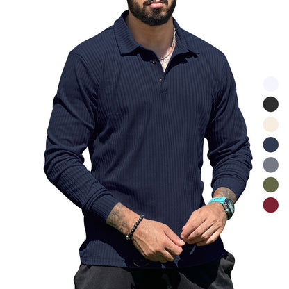Long knit pullover for men with structured design and button placket Chic und Stil