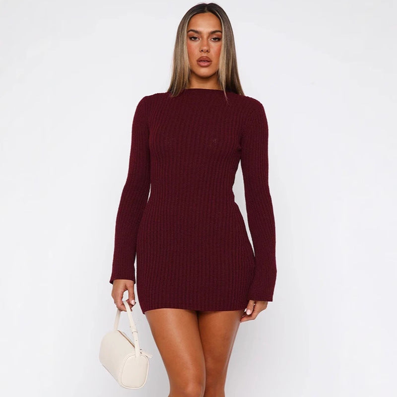 Robe mini en tricot ajustée pour femmes avec manches longues Chic und Stil