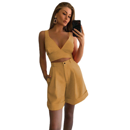 Chic and stylish set for modern women crop top and wide shorts
