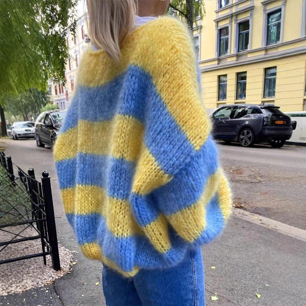 Dames Pull en maille surdimensionné avec motif rayé frappant Chic und Stil