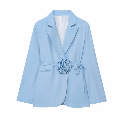 Dames blazer élégant avec ceinture attachée décorative et accents floraux Chic und Stil