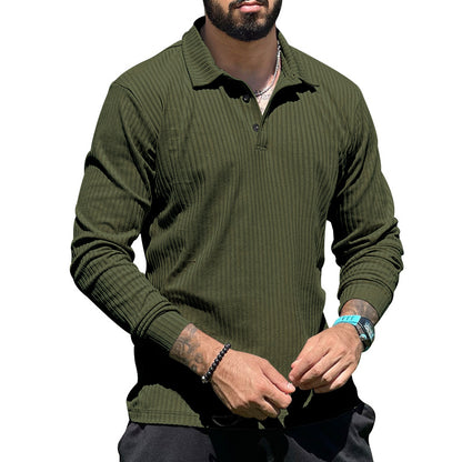 Long knit pullover for men with structured design and button placket Chic und Stil