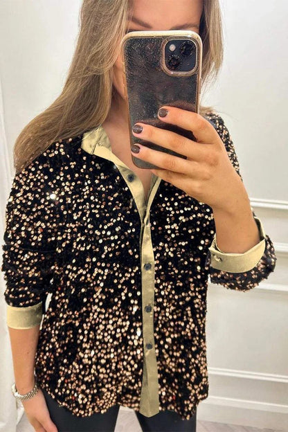 Dames Blouse scintillante en sequins avec col classique Chic und Stil