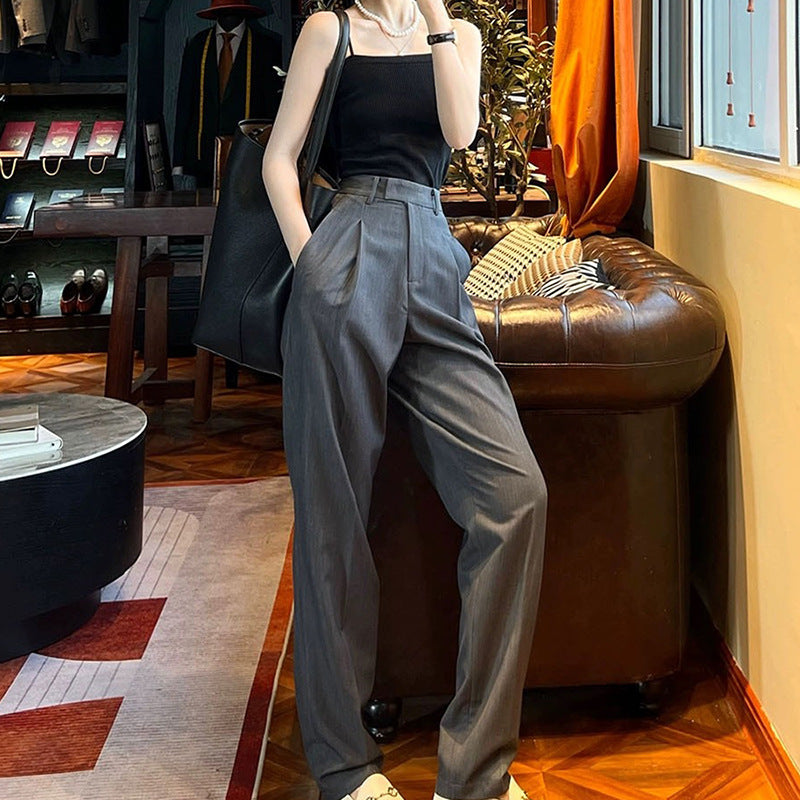 Oversized button-up blouse set for women and high-waisted pants Chic und Stil