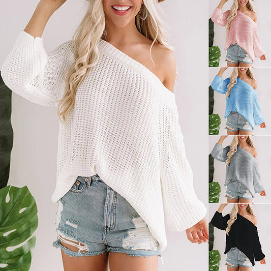 Dames off-shoulder pull-over en tricot avec ourlet évasé Chic und Stil