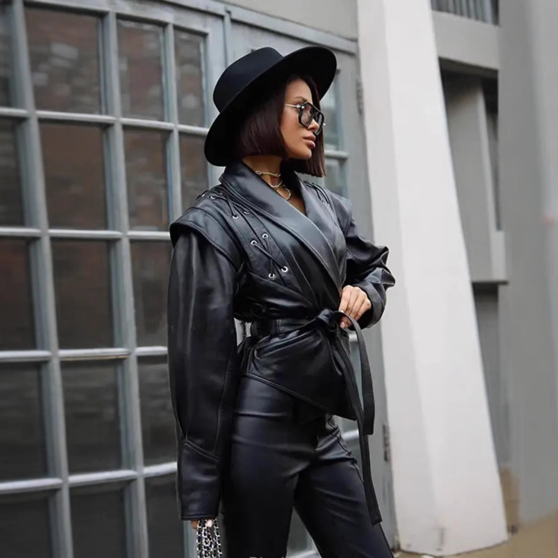 Fashion faux leather jacket for women with decorative lacing and a contemporary cut Chic and Style