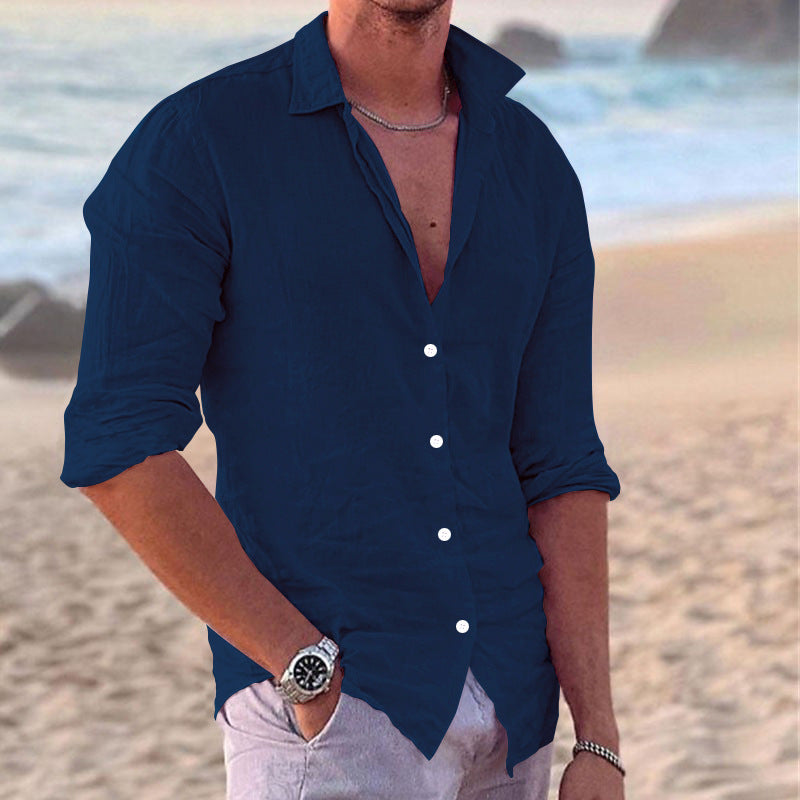 Hommes Chemise Décontractée Légère en Lin Boutonnée Chic und Stil