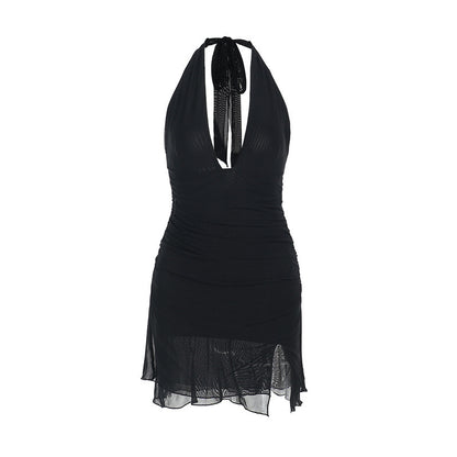 Robe mini à dos nu pour femmes avec superposition transparente Chic und Stil