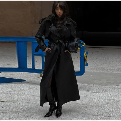 Veste trench en simili cuir pour femmes avec col montant Chic & Stil