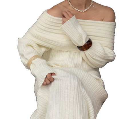 Dames Élégant Robe Maxi en Tricot avec Design Sans Épaules Chic und Stil