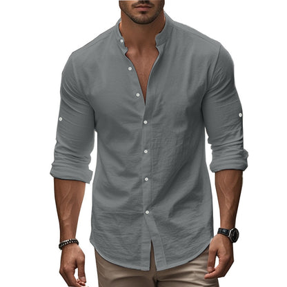 Chemise élégante à manches longues pour hommes avec col montant moderne et détails pratiques en boutons Chic und Stil