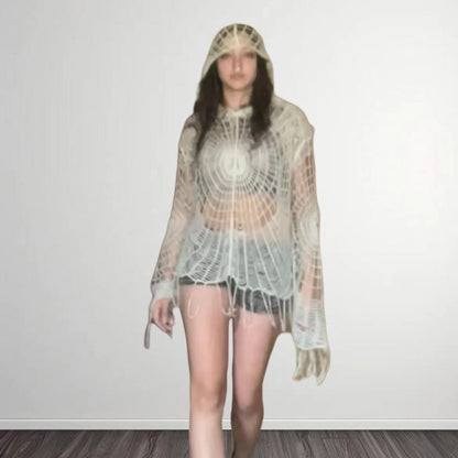 Dames crochet poncho avec mailles ouvertes Chic und Stil