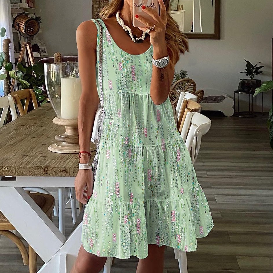 Robe de loisirs aérée pour dames avec volant flottant et imprimé ludique Chic und Stil
