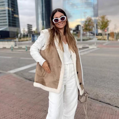 Damen veste en fleece chaude avec col classique et poches pratiques Chic und Stil