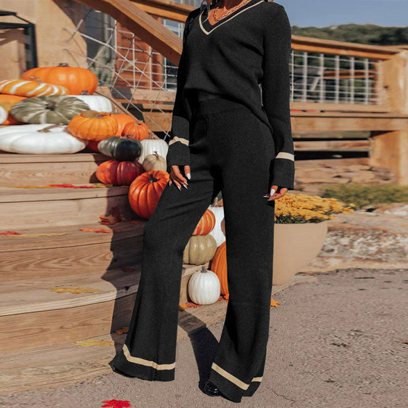 Dames ensemble décontracté avec jambe large et décolleté en V Chic und Stil