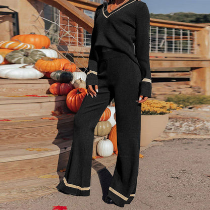 Dames ensemble décontracté avec jambe large et décolleté en V Chic und Stil