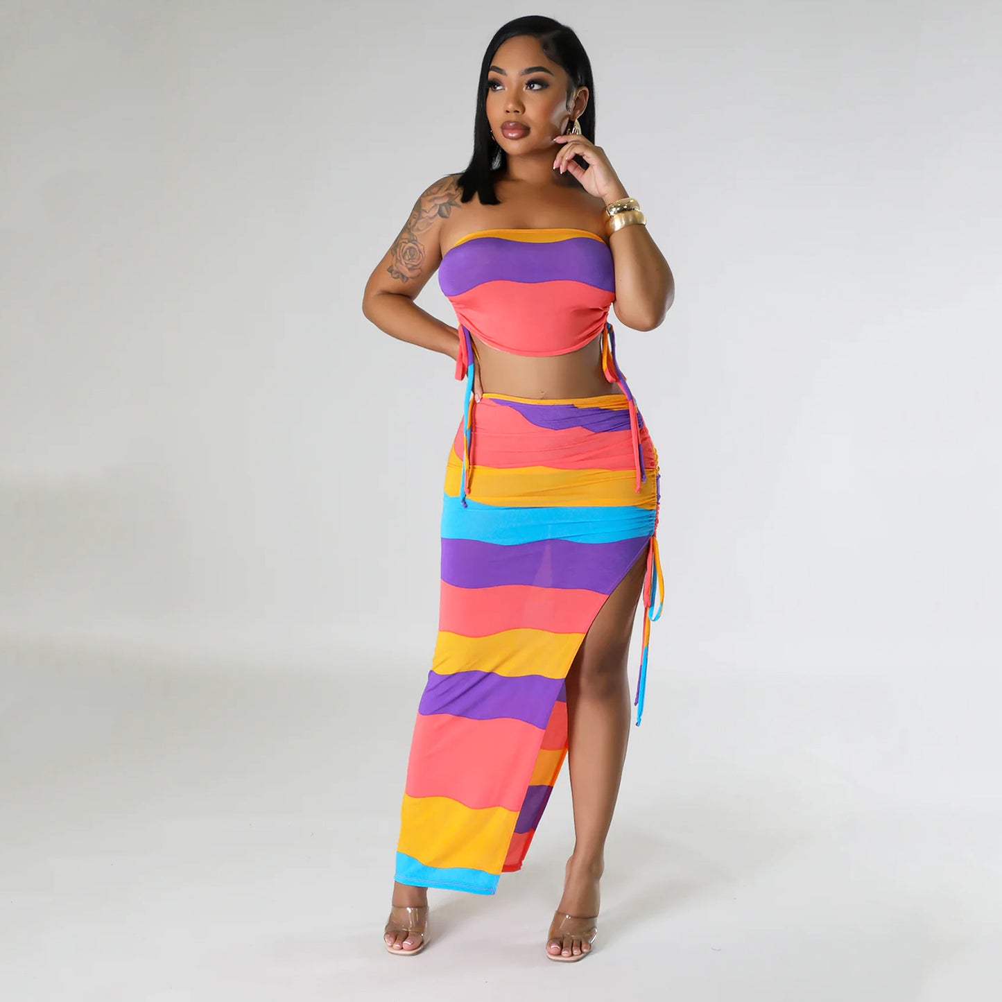 Women's Two Piece Maxi Dress Set Colorful Chic and Stylish
