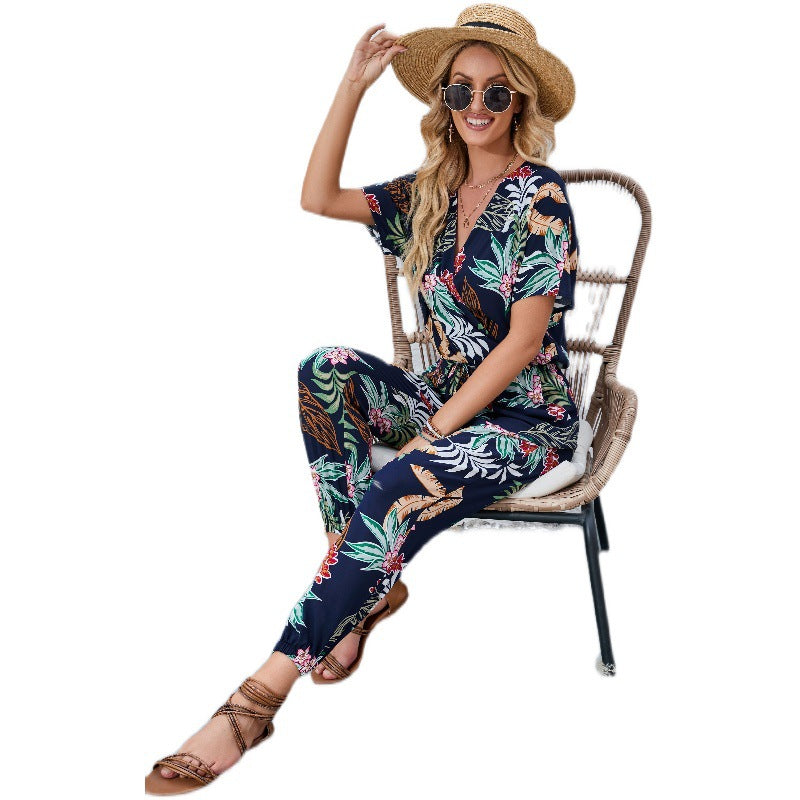 Dames Détente Ajustée Motif Floral Salopette Chic und Stil