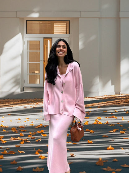 Dames Élégante robe maxi en tricot avec veste assortie Chic und Stil