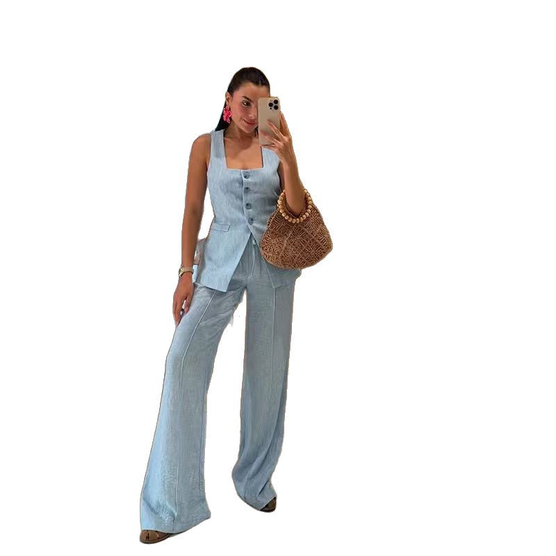 Dames Ensemble de costume de mariage élégant avec un haut ajusté et un style de pantalon large Chic und Stil