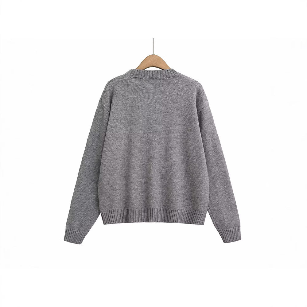 Damen pull en tricot avec motif adorable d'ours et bande décorative à nouer Chic und Stil