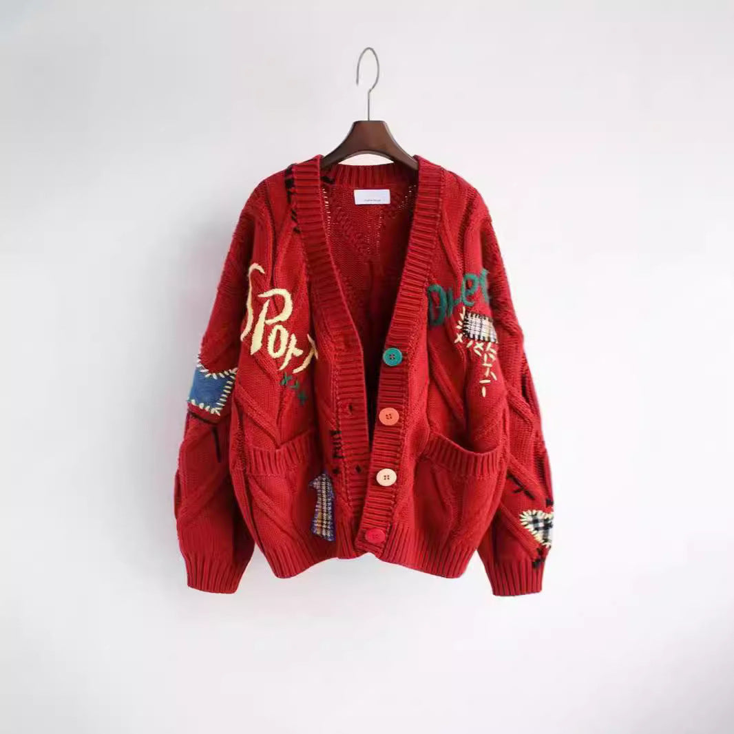 Dames Grand gilet en tricot avec broderies colorées Chic und Stil