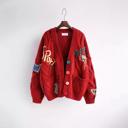 Dames Grand gilet en tricot avec broderies colorées Chic und Stil