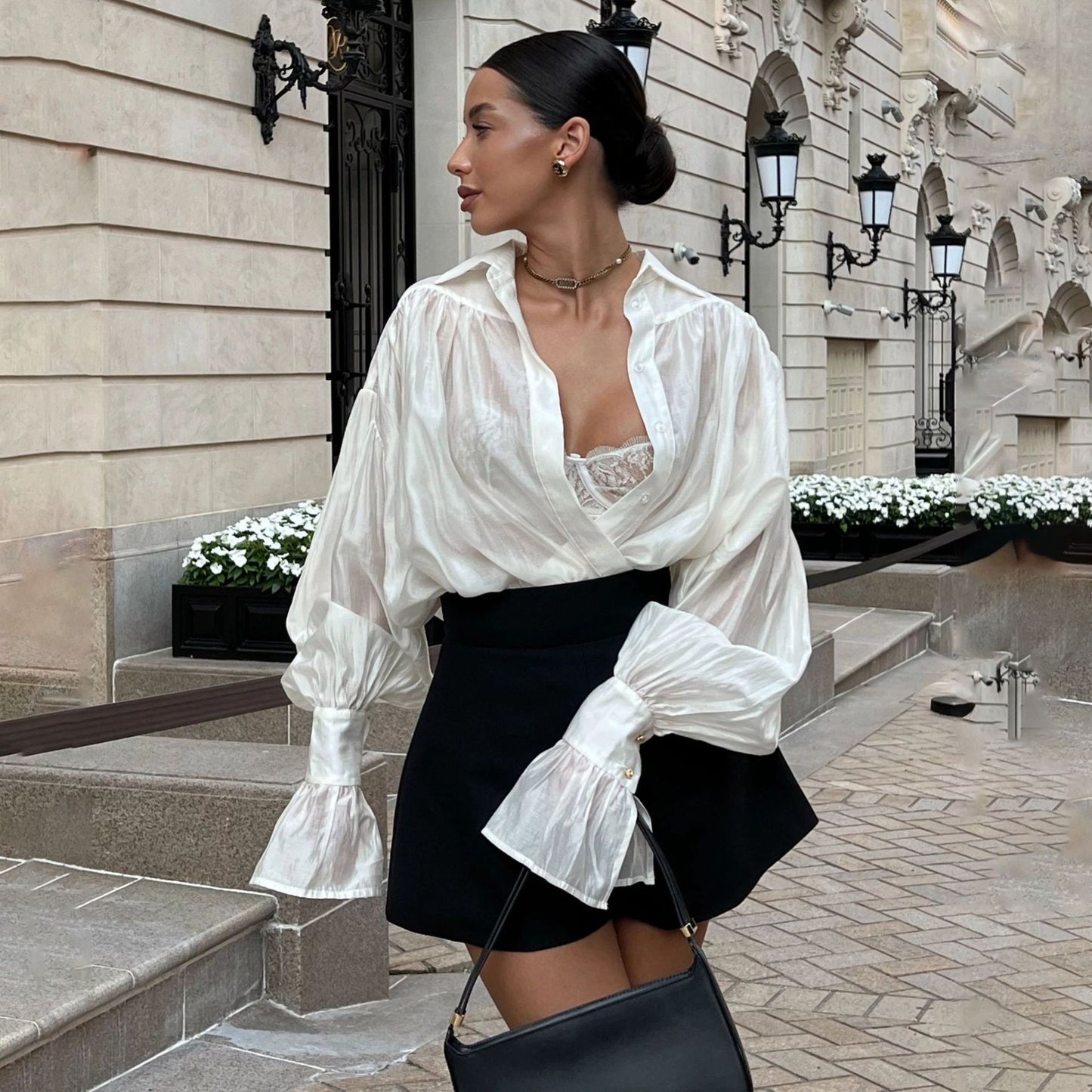 Blouse élégante pour femmes avec des épaules tombantes et des manches volumineuses Chic und Stil