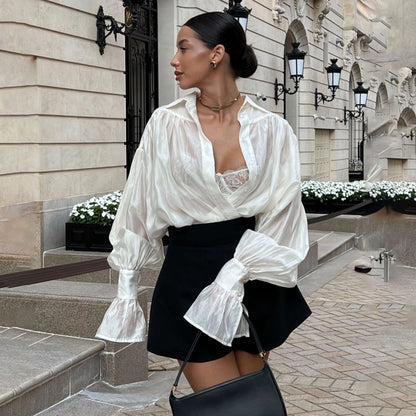 Blouse élégante pour femmes avec des épaules tombantes et des manches volumineuses Chic und Stil