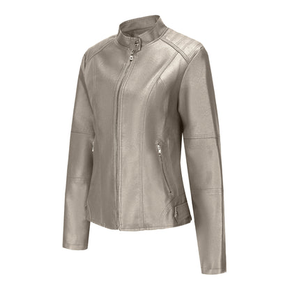Biker leather jacket for women with asymmetric zipper and modern stand collar Chic and Style