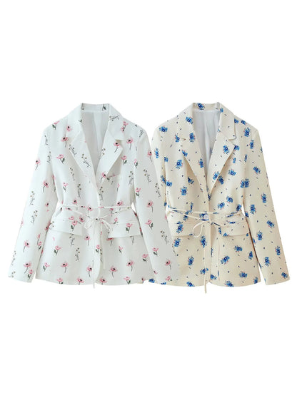 Blazer ajusté pour femmes avec motif floral et ceinture à nouer Chic und Stil