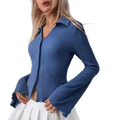 Dames Élégante T-shirt à manches longues avec texture veloutée et manches en cloche Chic und Stil