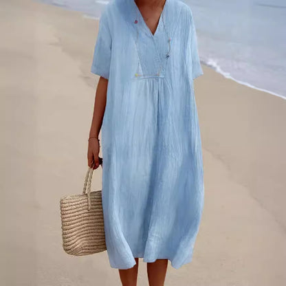 Robe de plage décontractée pour femmes avec décolleté en V et ourlet large Chic und Stil