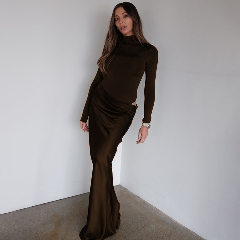 Robe maxi élégante à manches longues pour femmes avec une coupe ajustée et un détail de drapage raffiné Chic und Stil