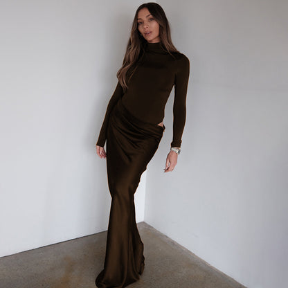 Robe maxi élégante à manches longues pour femmes avec une coupe ajustée et un détail de drapage raffiné Chic und Stil