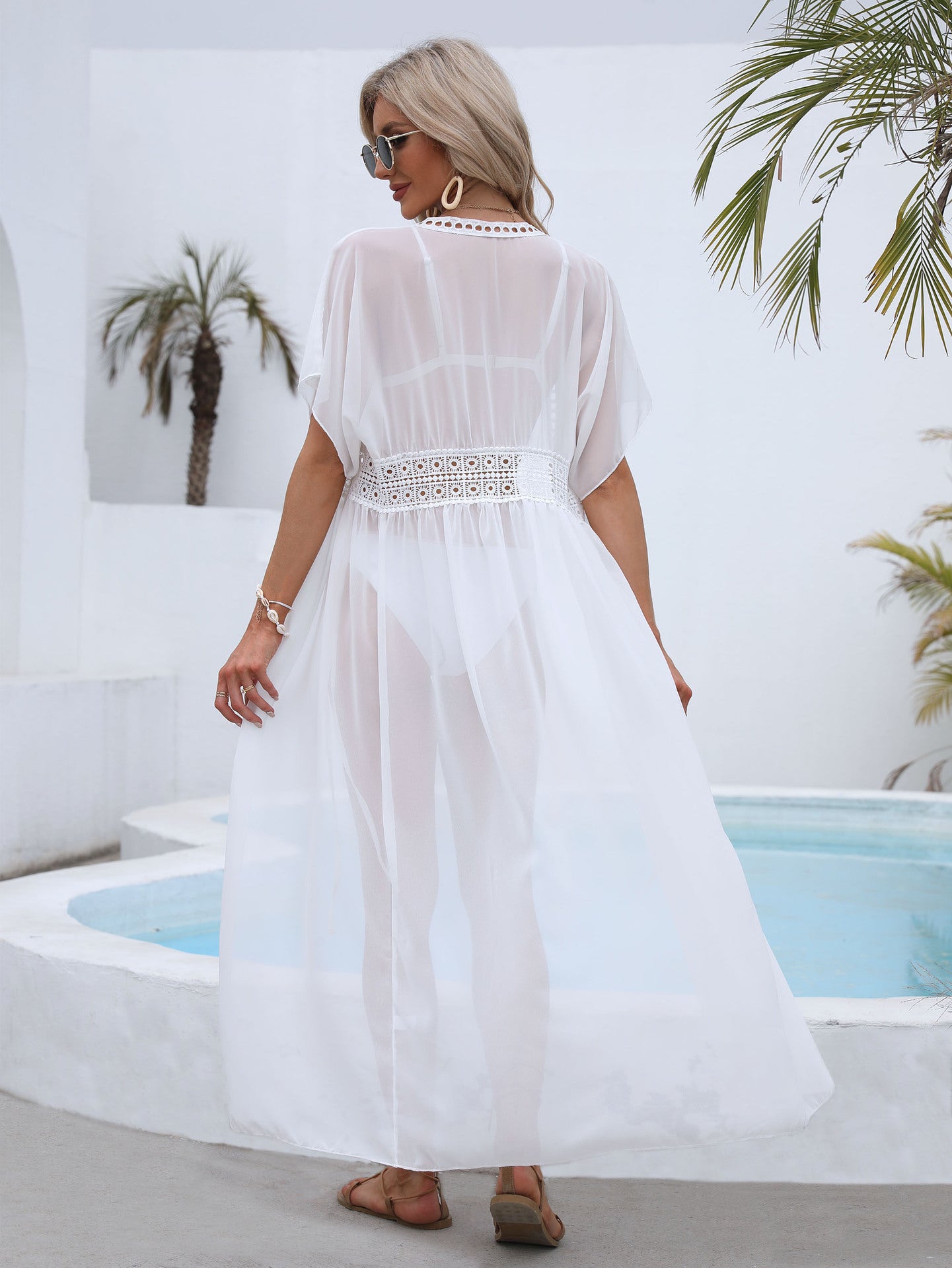 Femme Transparent Lacet Plage Couverture Robe Chic und Stil