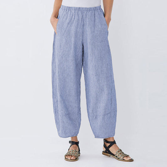 Pantalon aérien à taille haute rayé pour dames Chic und Stil