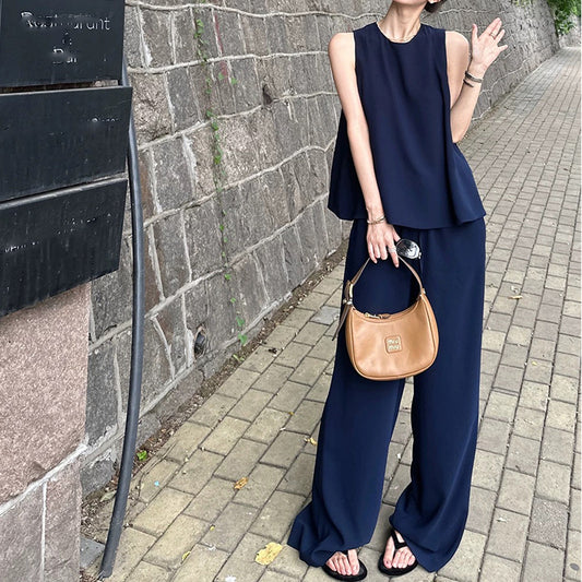 Fluid Peplum Top and Chic Wide Pants Set