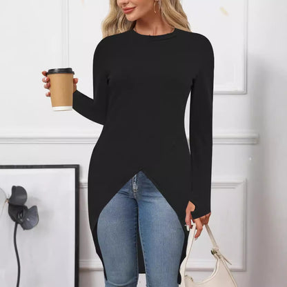 Dames haut à manches longues asymétrique avec design élégant enroulé Chic und Stil
