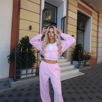 Dames ensemble luxueux cropped en polaire avec cordon Chic und Stil