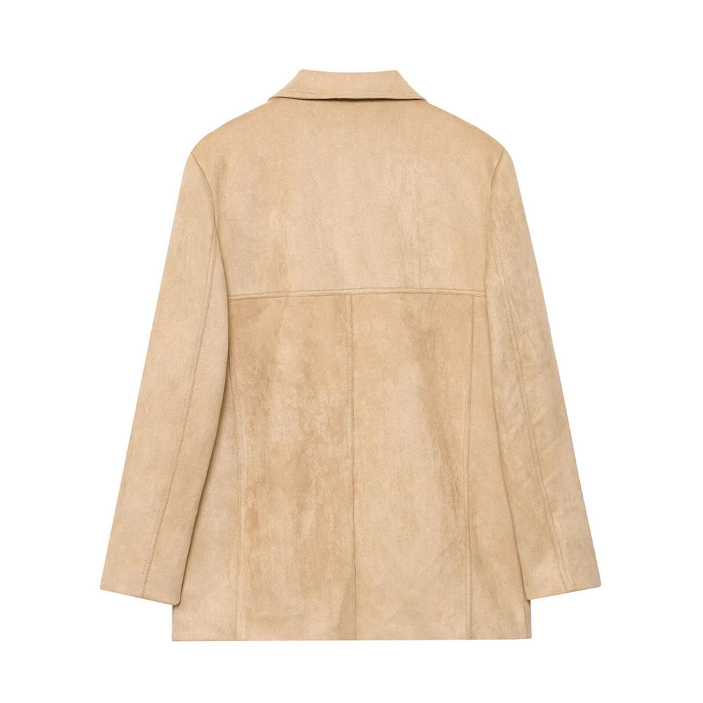 Dames élégant veste en daim avec col haut et poches pratiques Chic und Stil