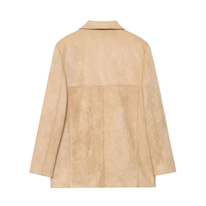 Dames élégant veste en daim avec col haut et poches pratiques Chic und Stil