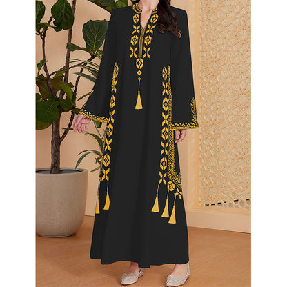 Robe caftan pour femmes avec un design brodé artistique et un élégant décolleté en V Chic und Stil