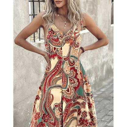 Femme Bohemian Paisley Impression Maxi Robe Chic und Stil