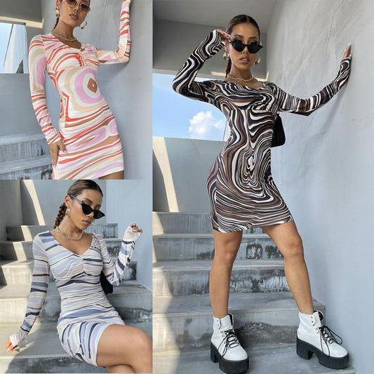 Robes longue à manches longues pour femmes avec un motif unique Chic und Stil