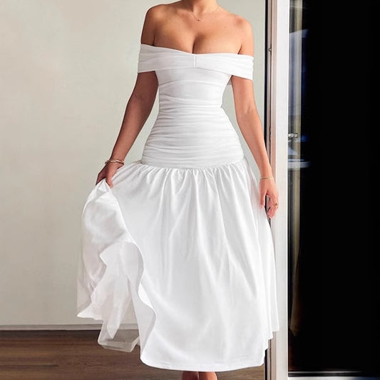 Robe maxi off-shoulder de haute qualité pour femmes avec une coupe cintrée et une jupe fluide Chic und Stil
