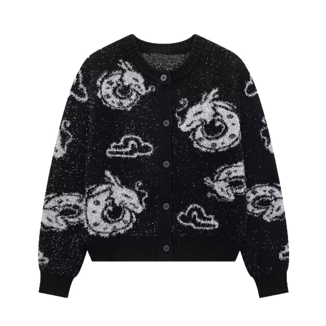 Dames Cardigan à motifs avec motif de dragon et fermeture à boutons Chic und Stil